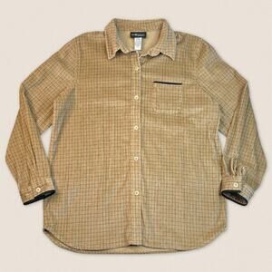 Vintage 90s Tan brown Corduroy grid Cotton‎ Button up shirt Size Large